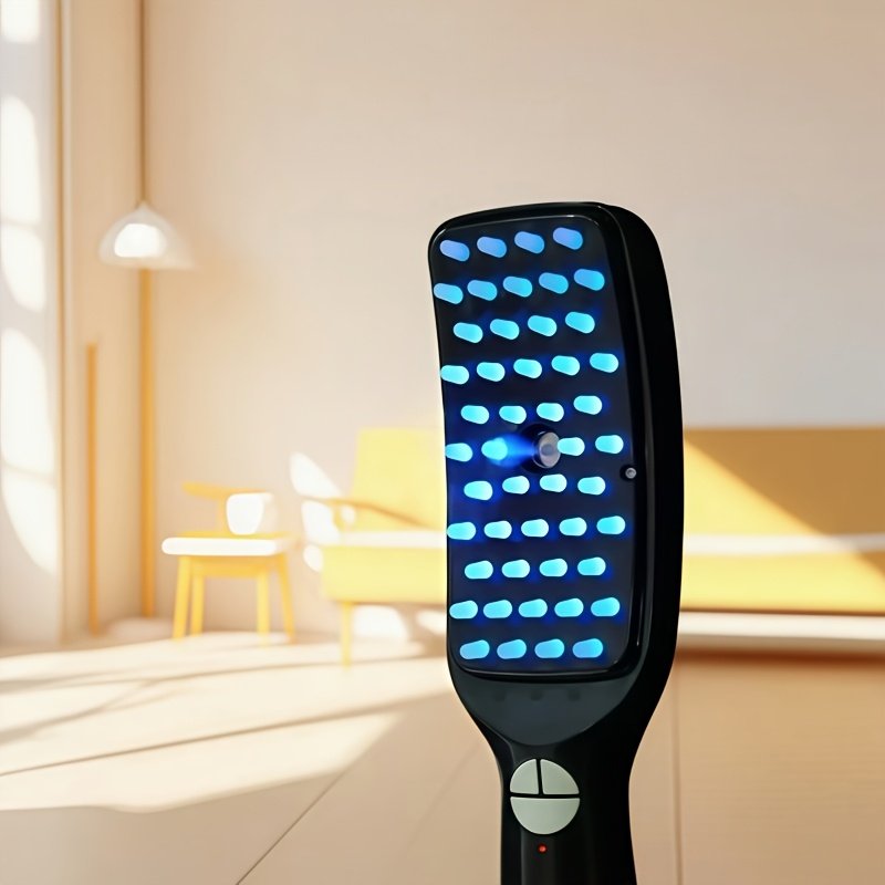 Masajeador de cabeza LED recargable con dientes vibrantes - Terapia de luz colorida para relajación y cuidado del cabello, dispositivo de masaje | Diseño de dientes vibrantes | Construcción de plástico, accesorios de cuidado del cabello