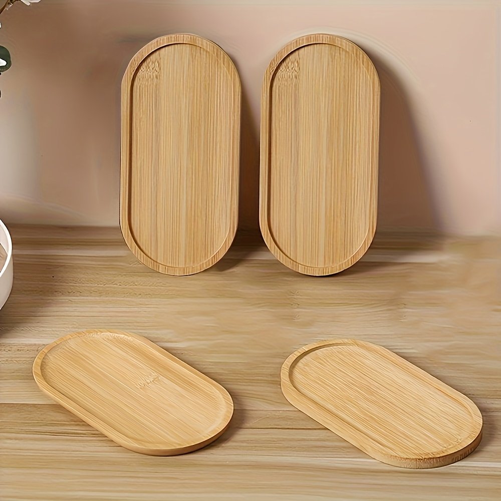 3 Bandejas de Bambú Apilables - Platos Ovalados para Servir, Organizador Multiusos de Bambú con 3 Niveles para Baño, Encimera de Cocina, Mesa - Bandejas Decorativas Ahorradoras de Espacio (No para Contacto con Alimentos)