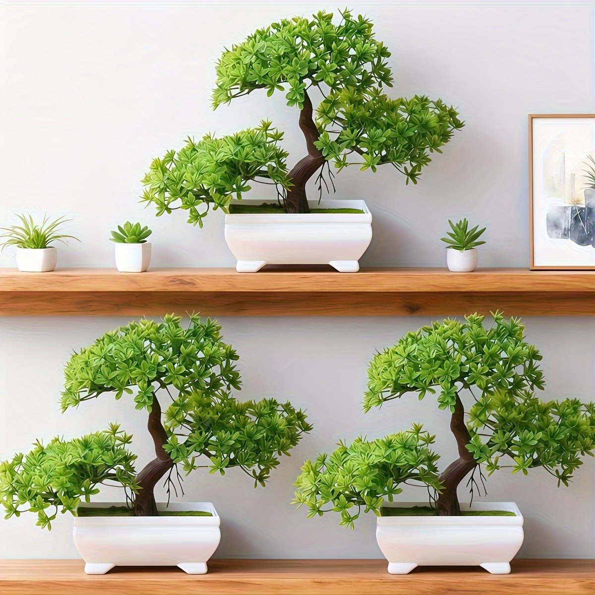 1 Árbol Bonsái Artificial | Planta de Plástico Realista con Maceta Blanca, Ideal para Decoración del Hogar, Pasillo, Estantería, Habitación, Escritorio, Oficina, Regalos, Boda, Exhibición en el Bordes de la Ventana, Día de San Valentín, Día de la Madre, 4 de Julio