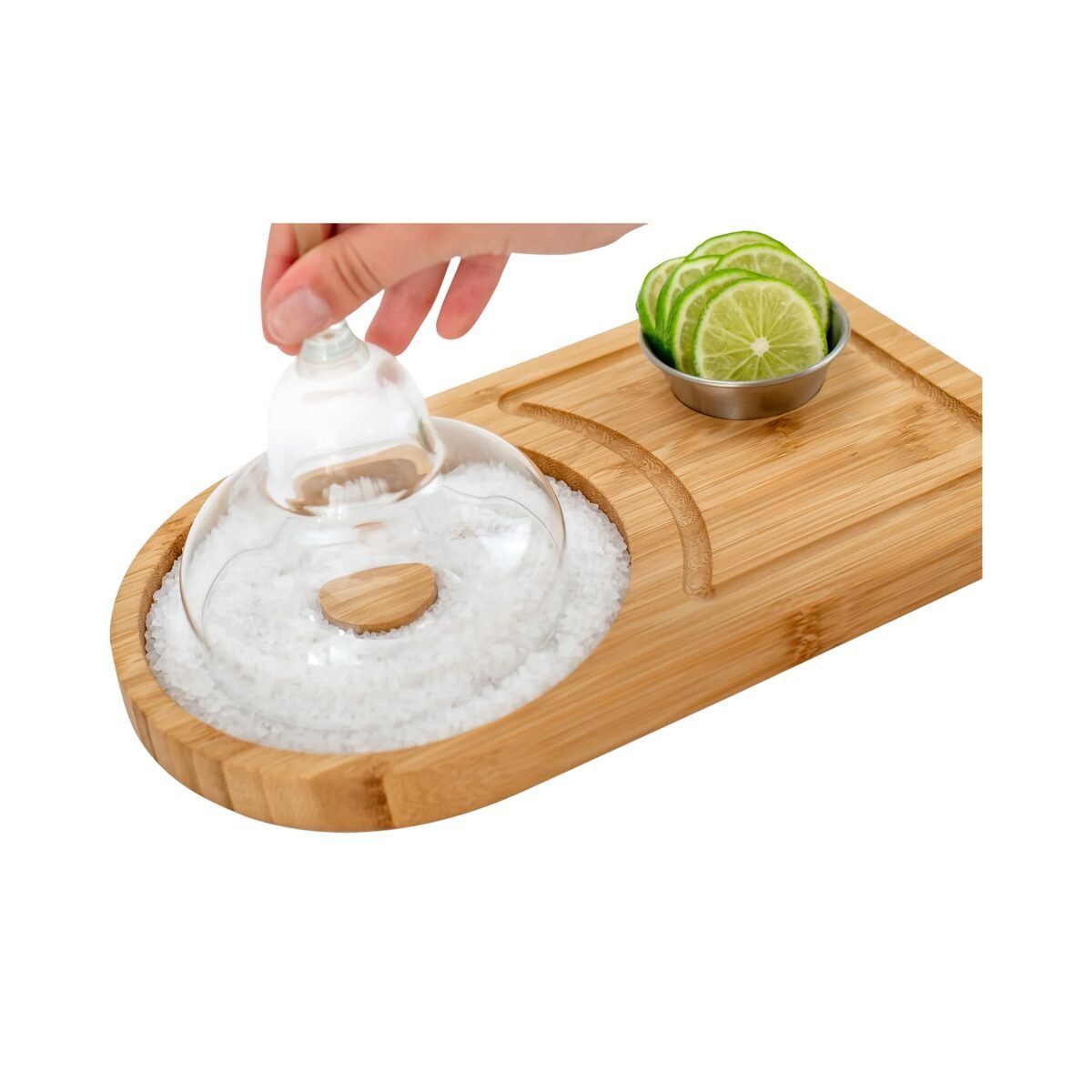 Set de Margaritas de Madera de Bambú, Adecuado para Aros de hasta 15.24 cm, Incluye un Cuenco y Espacio para Aderezos de Margarita, Perfecto para Azúcar de Cóctel