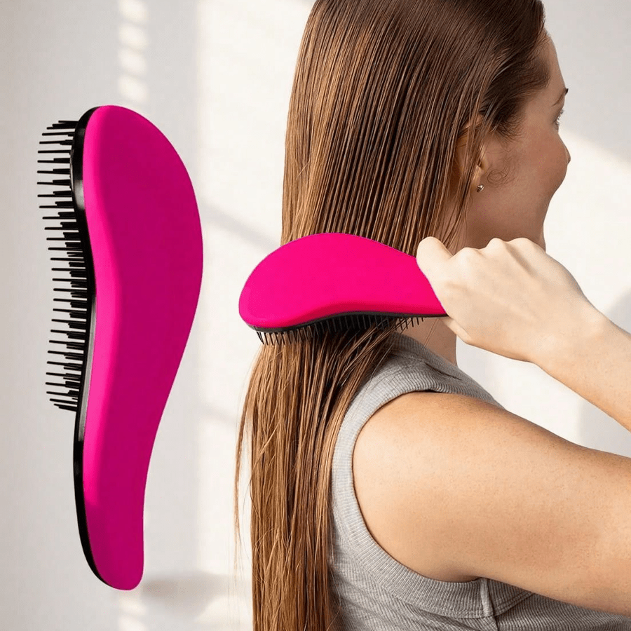 1 Cepillo Desenredante para el Cabello - Alisa el Cabello Enredado - El Mejor Peine para Hombres y Mujeres - Apto para Cabello Seco y Húmedo, Accesorio de Viaje Esencial, Herramienta de Estilismo, Cuidado del Cabello, Diseño de Mango Elegante, Cerdas de Plástico Duraderas