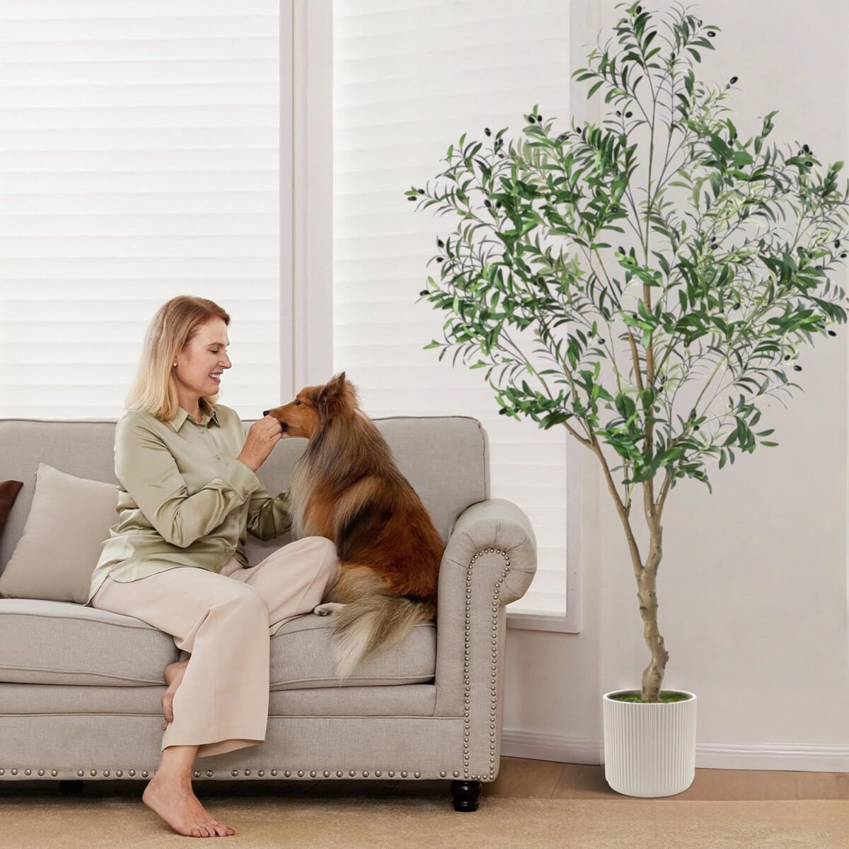 Árbol de Olivo Artificial en Maceta de 59"/67"/79" (150/180/210 cm) con Tronco de Aspecto Realista y Frutos Fieles a la Naturaleza - Ideal para Hogar, Oficina y Decoración Mediterránea - Planta Falsa Sin Necesidad de Riego ni Mantenimiento, Mejora de Interior 2025